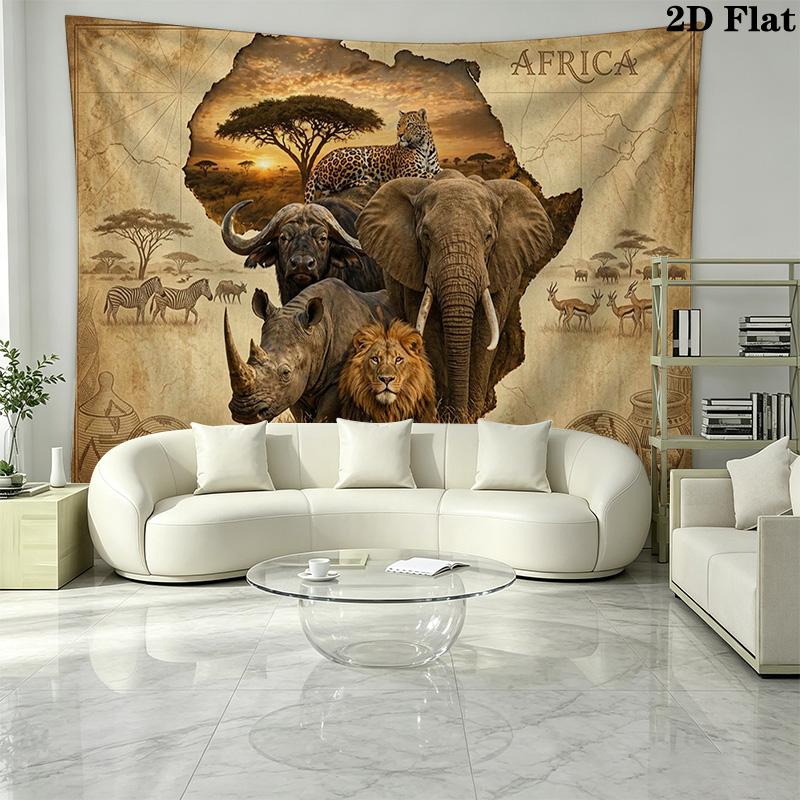 African Animals Wall Tapestry Aesthetic Wall Hanging Printed Fabric Blanket Decorative Tapestries for Bedroom Living Room Home Decor