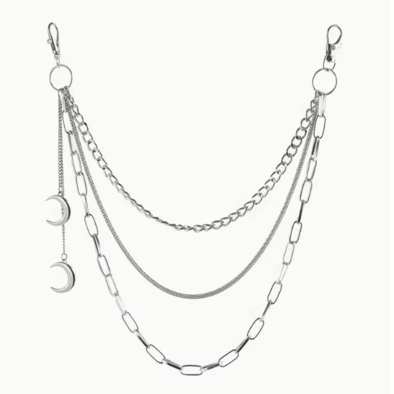 Серебряная многослойная джинсовая цепочка с подвесками-крестами Прочное металлическое покрытие Подходит для Панк Стритвир Концертная Вечеринка Наряды