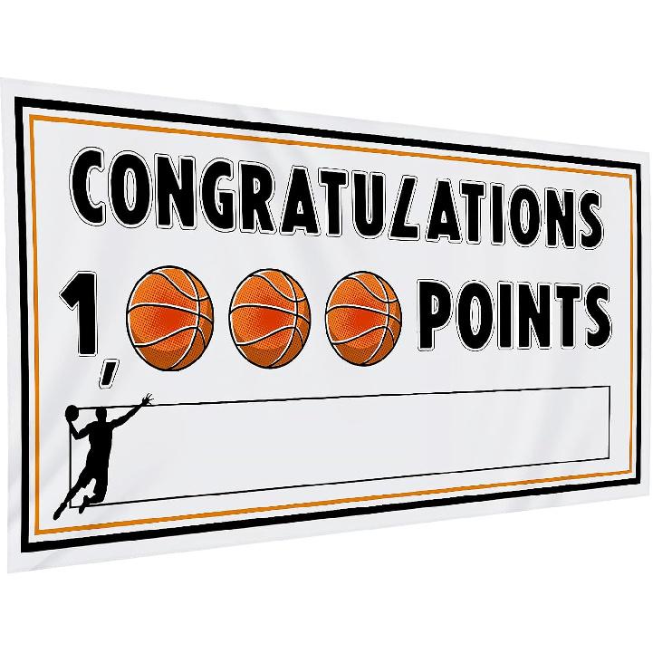 Basketball 1, 000 Points Banner Personalized 1000 Points Memorial Banner Sign 2ft x 4ft Celebrate Party Supply Great Decoration for Award Banquet
