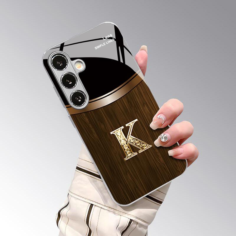 Чехол для телефона с 2D узором K Logo для Samsung Galaxy S26 S25 S24 S23 S22 S21 S20 A56 A36 A16 - Прозрачный Электроplated Стеклянный Защитный