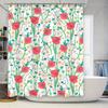 Delightful Floral Shower Curtain Red Poppy Yellow Bloom Pattern Bath Decor Waterproof Fabric with Hook Rings for Home Bathroom