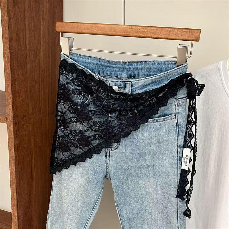 Корейская кружевная вышитая поясная повязка юбка из тюля с многослойным шарфом-аксессуаром