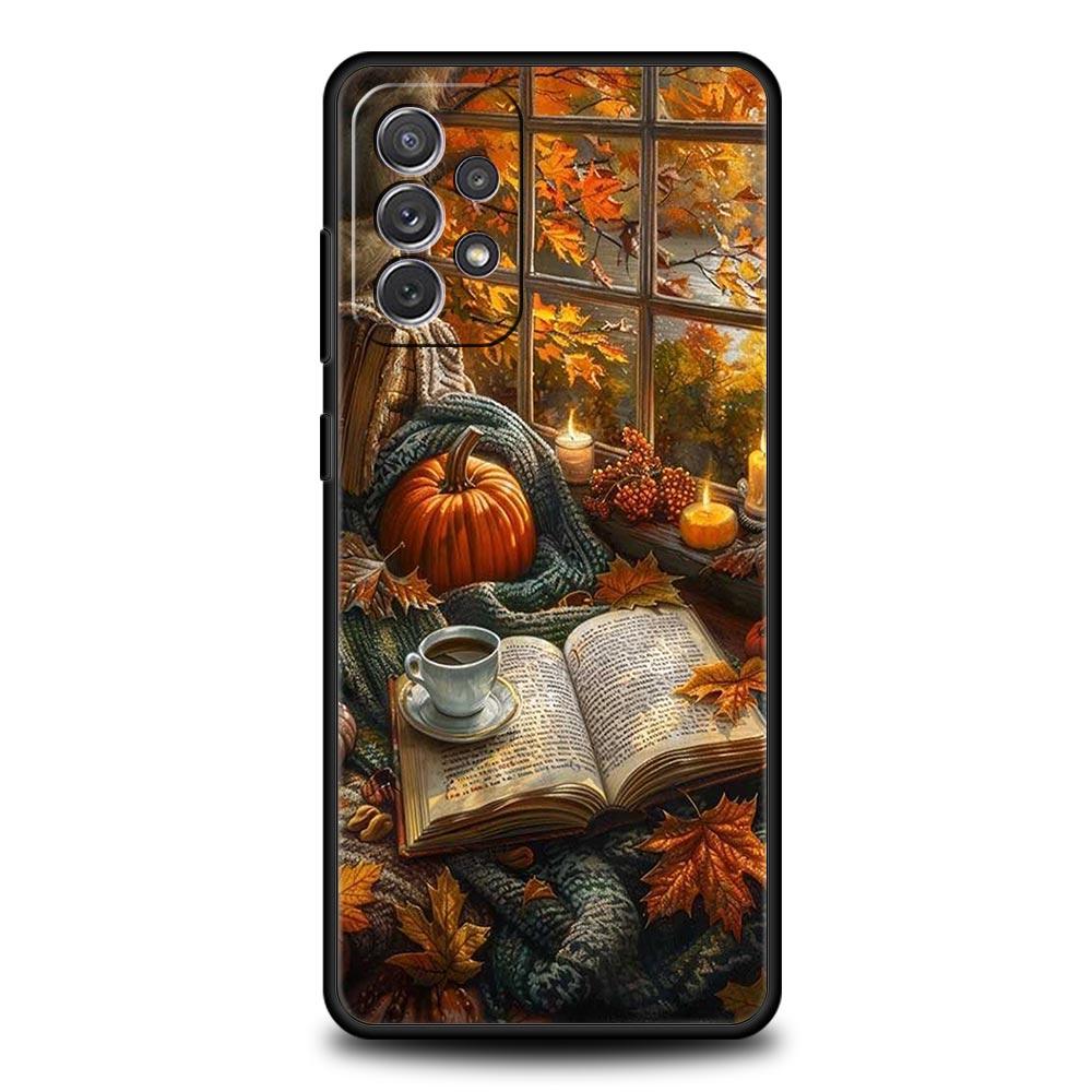 Pumpkin Autumn Leaves Coffee Phone Case for Samsung Galaxy A55 A35 A17 A07 A15 A13 A25 A51 A71 A72 A73 A32 A52 A52S A41 Soft TPU