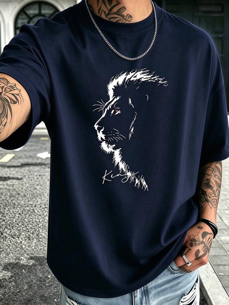 2026 New Pop King Family Matching Oversized Unisex T Shirt Lion King Silhouette Chest Graphic Tee Streetwear Cotton Top