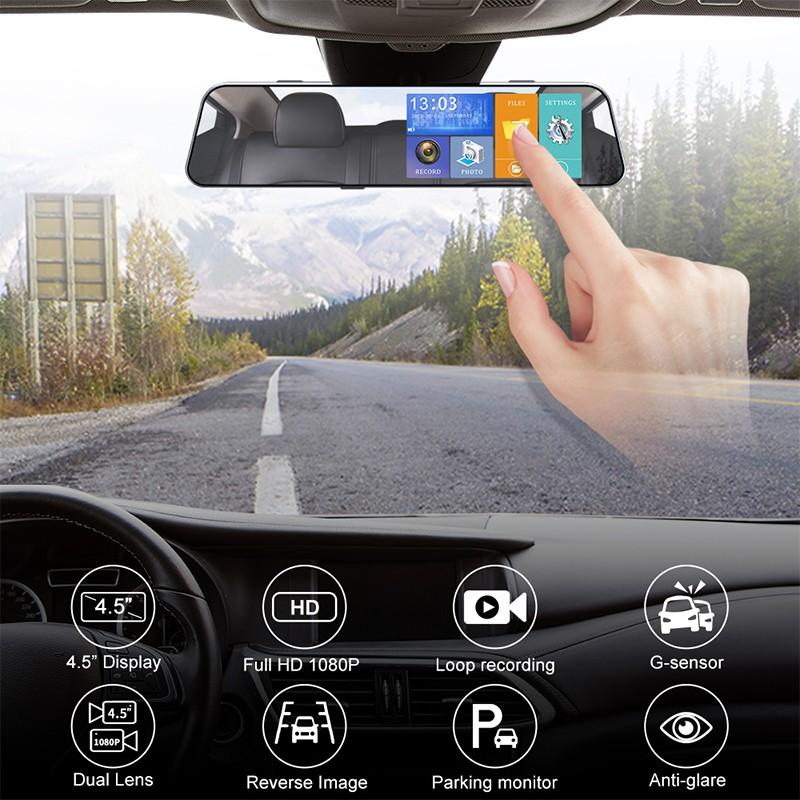 4.5 Inch Touch Screen Driving Recorder Dashboard Camera 1080P DVRs Rearview Mirror Cam Starlight 5MP Video Recorder Night Vision Dash Cam