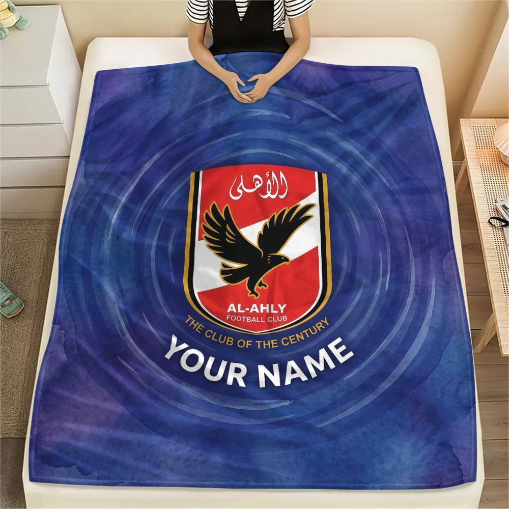 Custom Name Al Ahly SC Flannel Blanket, High quality Comfortable for All Seasons, Home Decor, Warmth and Comfort