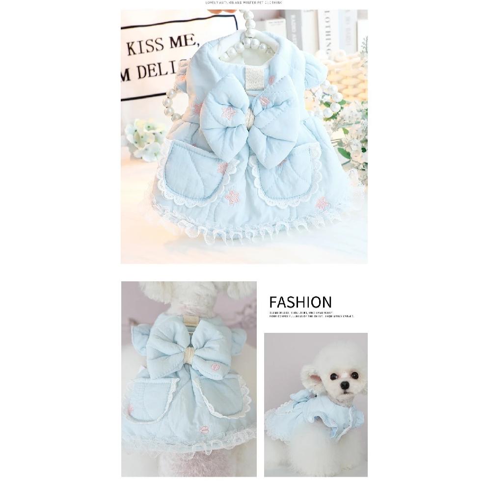 Autumn Winter Dog Clothes Thick Cotton-padded Princess Pet Dress Coat with Embroidery for Small Dogs & Cats