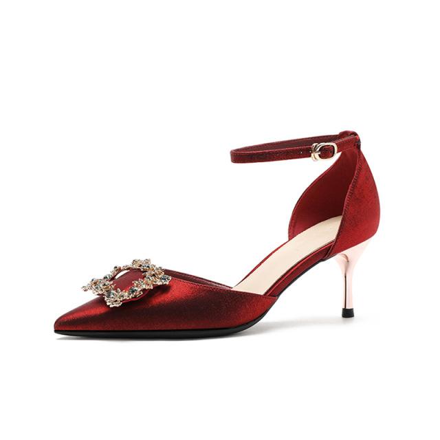 Новые красные босоножки на высоком каблуке со стразами, женские модные банкетные женские туфли на высоком каблуке, обувь для беременных на среднем каблуке, свадебная обувь