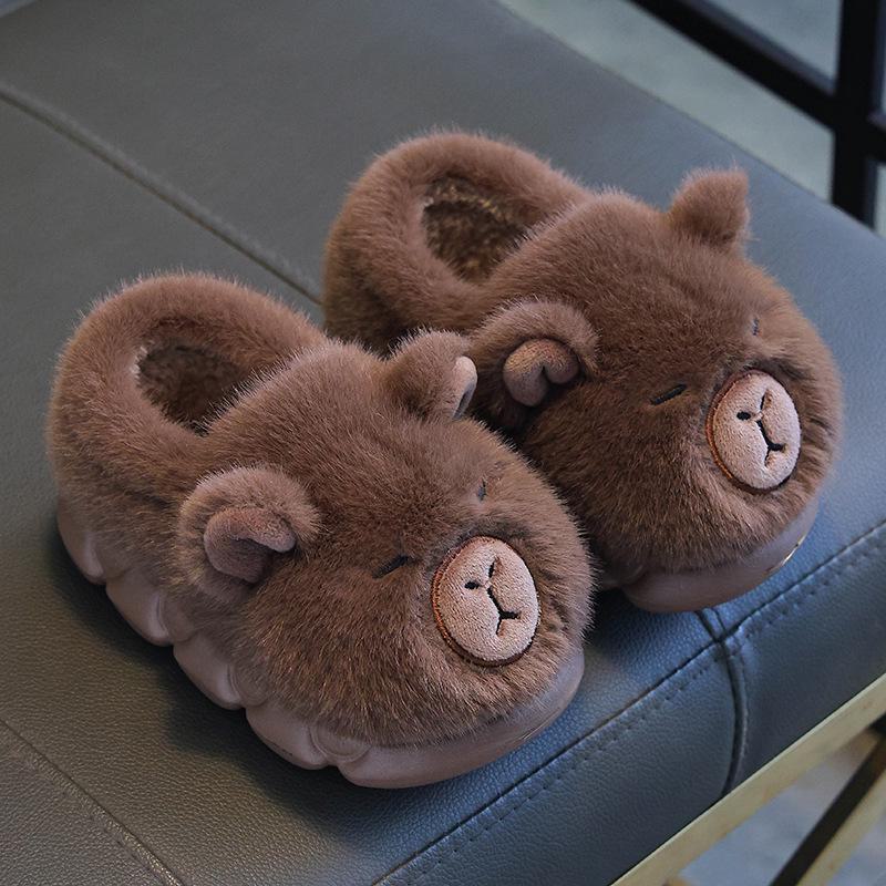 Детские зимние хлопковые тапочки Capybara - теплые, нескользящие, подошва EVA, меховой каблук