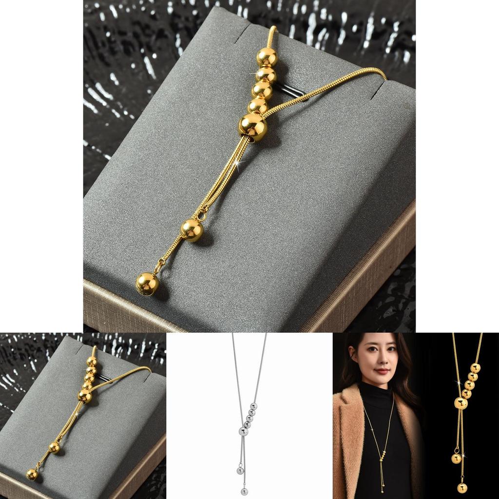 Elegant Long Geometric Titanium Steel Necklace For Women With Stylish Tassel Design
