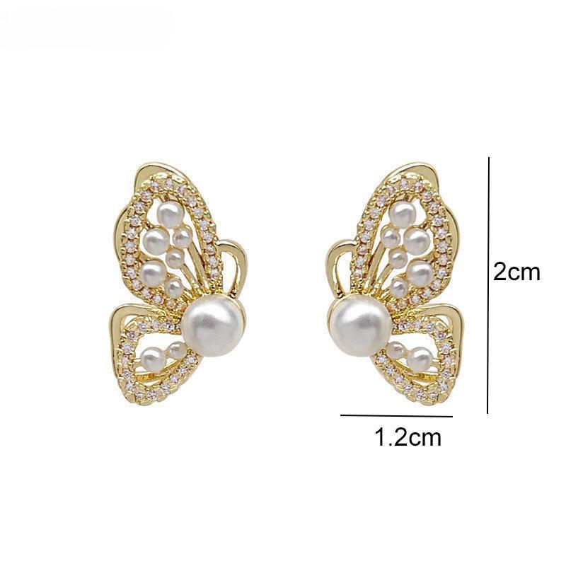 Elegant Fashion Zircon Butterfly Earrings for Women Korean Sweet Imitation Pearl Stud Earrings Girls Luxury Jewelry Party Gifts CDN