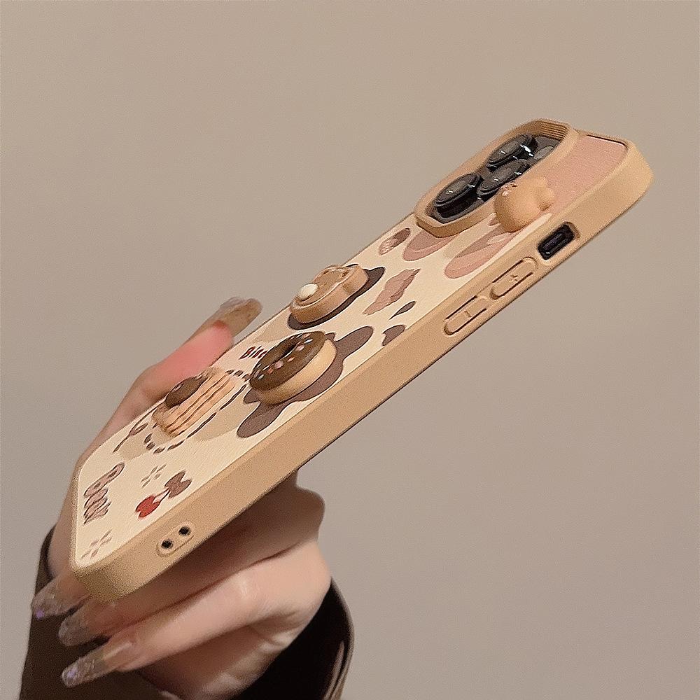 3D чехол-медвежонок с яблоком из кожи для IPhone 16/17 Pro Max, IPhone 13/15, с милым ремешком