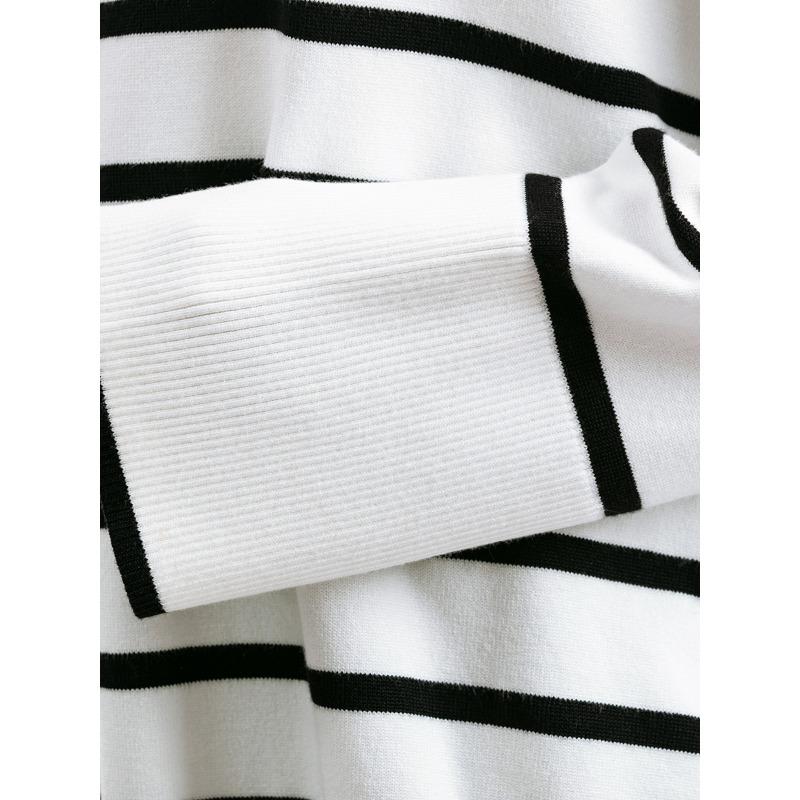 Autumn and Winter Women's Sweater Knit Sweater Pullover Clashing Stripes High Neck Loose Casual Sweater