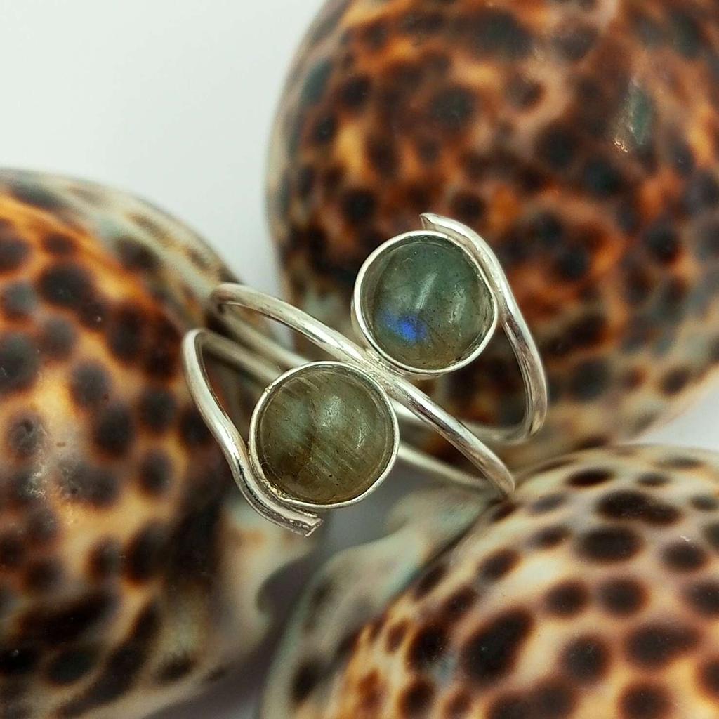 Кольцо ручной работы с лабрадоритом и драгоценным камнем из стерлингового серебра 925 пробы NST-J2H26247