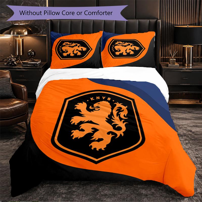 Netherlands Football Pattern 3 Pieces Bedding Set Soft Microfiber Duvet Cover with Pillow Cases for Bedroom