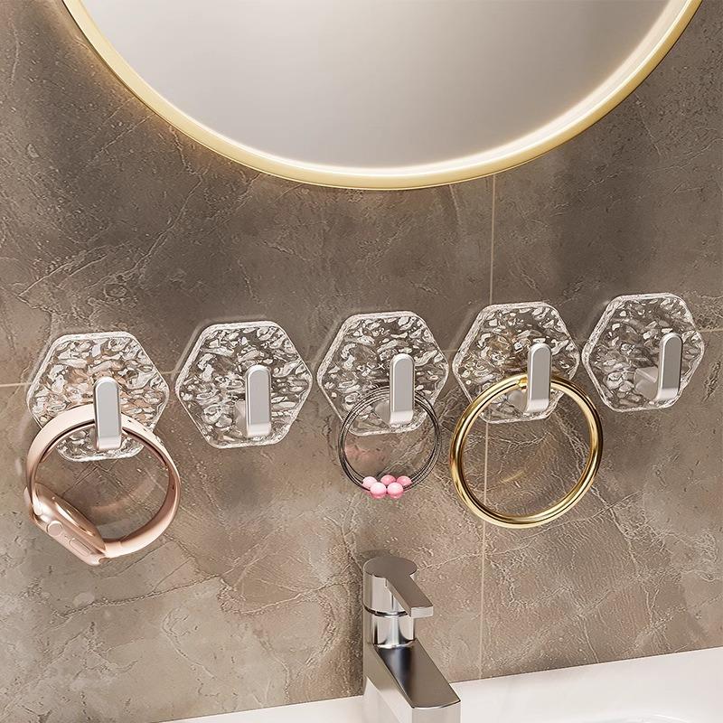 5PCS glacier pattern hook transparent light luxury bathroom non-punching wall hanging adhesive hook non-marking hook strong adhesive door hook
