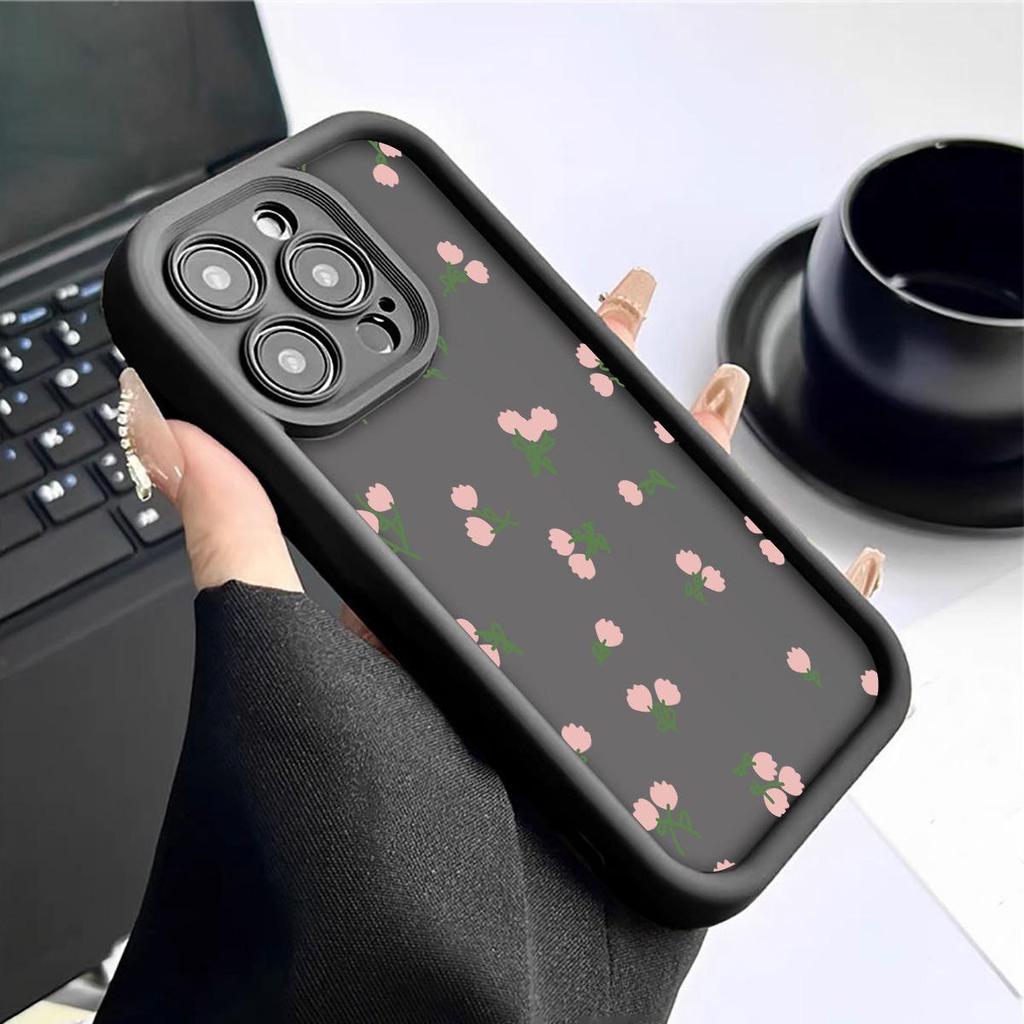 Pink Floral Sandstone Staircase iPhone 15/16/17 Case with Black Grooves