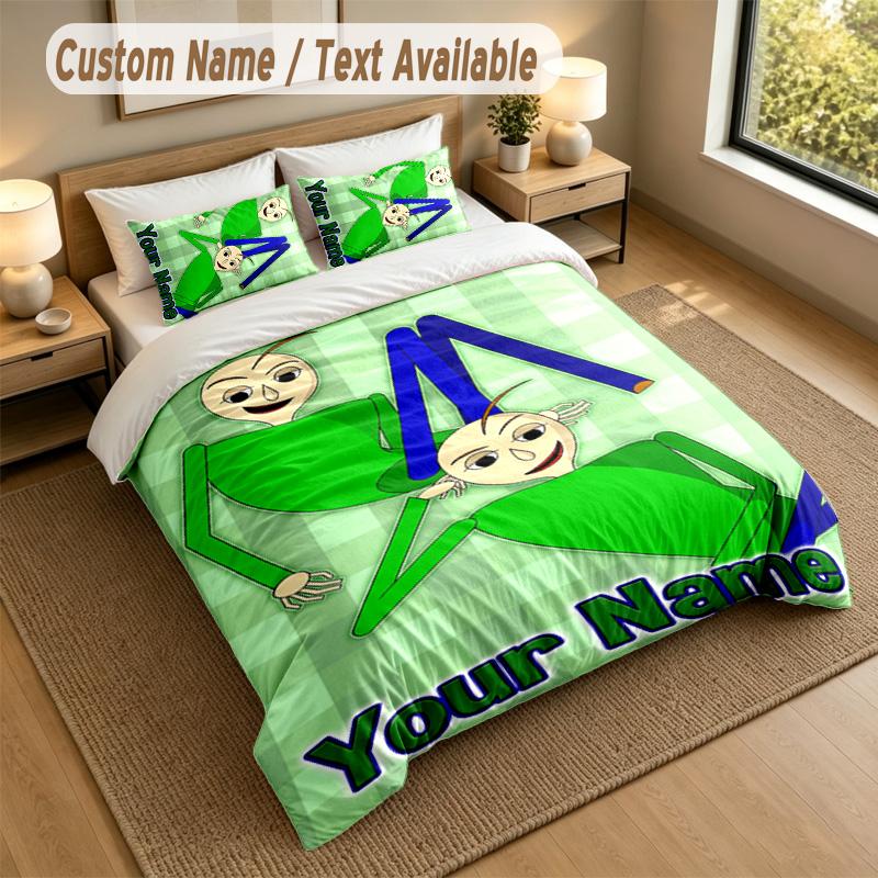 3Pcs Bedding Set Custom Name Text, 1 Sheet 2 Pillowcases Home Bed DecorBaldi's Basics