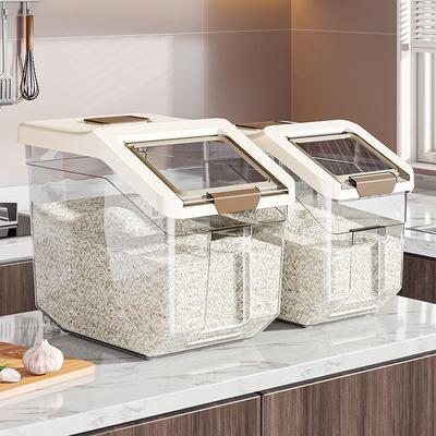 Прозрачный 50 цзинь пищевой контейнер для риса: Насекомо- и влагозащитный кухонный контейнер для хранения зерна и муки.