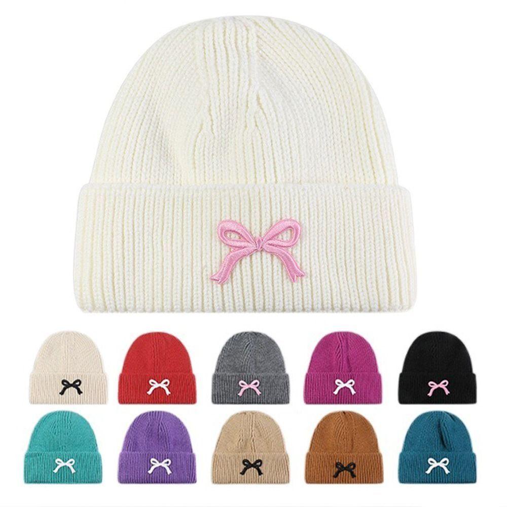 Высококачественные шапки-бини в стиле Y2K, новый дизайн, вышивка бантом, вязаная шапка для девочек, вязаная шапка с бантом для женщин