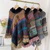 Autumn Winter  Capes National Knitted Cloak Women Pullover Cloak Tassel Warm Shawl Imitation Woolen Collar Ponchos