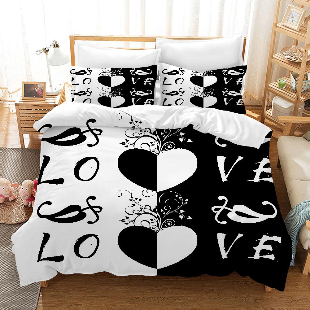 3D King and Queen Bedding Set Black Couple Room Duvet Cover Pillowcase 2/3 Holiday Gift AU210 * 240 Full Size Quick Drying Soft Home Textile Gift