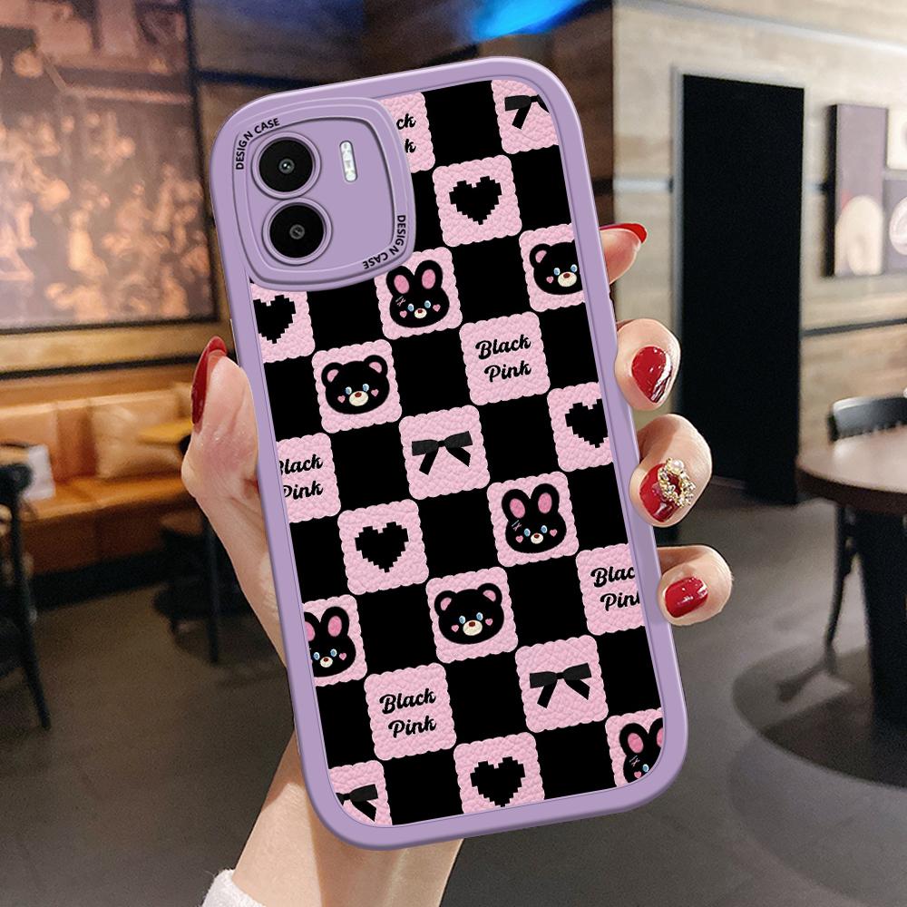 Решетчатый милый чехол для телефона из искусственной кожи с изображением медведя и кролика для iPhone 15 14 13 12 Pro Max Samsung Galaxy S23 Ultra S20 FE A52 Redmi Xiaomi POCO Мягкий чехол