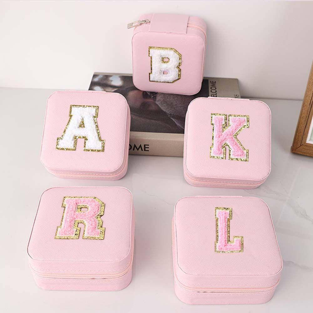 Коробка для хранения колец на молнии с розовыми буквами, портативный держатель для ювелирных изделий, дорожный держатель для ювелирных изделий