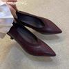 Острый носок женские туфли на высоком каблуке сексуальные элегантные туфли из неглубокой кожи женские 2025 тренд зимняя мода платье прогулочные Zapatillas