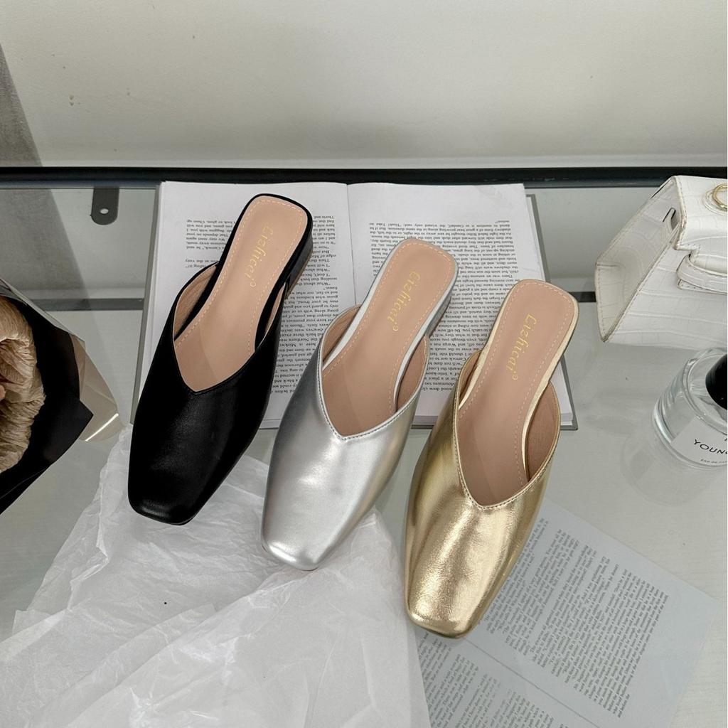 2025 Spring and Autumn New Bag Head Slippers Women's Wear Lazy Square Head Cool Slippers Casual Fashion Sandals Style