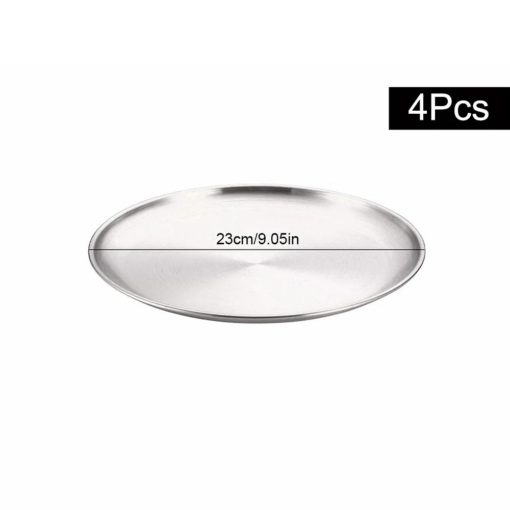 4Pcs Stainless Steel Storage Tray Luxurious Brass Gold Round Plate Fruit Cake Steak Snack Kitchen Metal Storage Tableware Dish