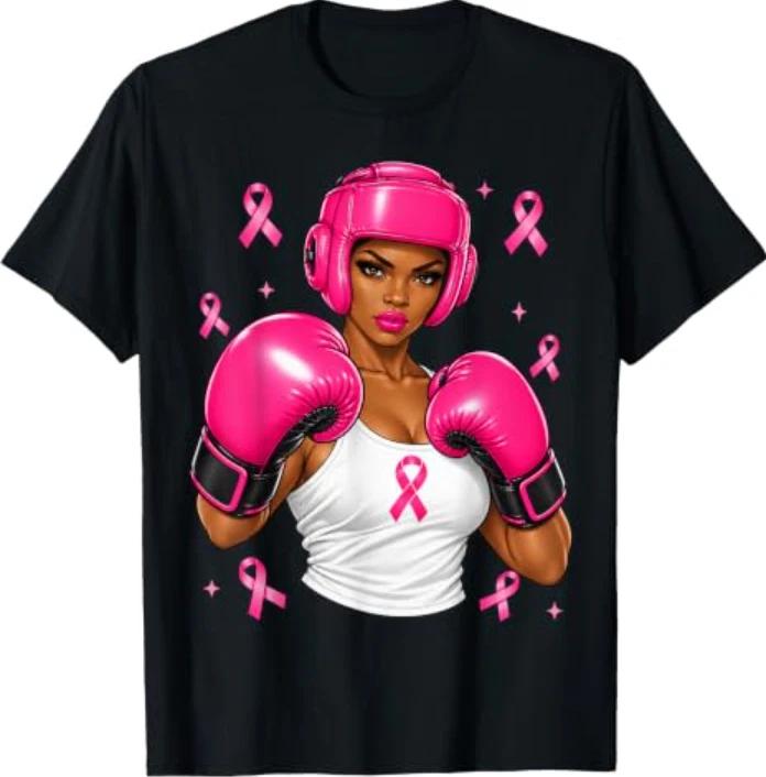 Women Black African American Fight Breast Cancer Pink Ribbon T-Shirt