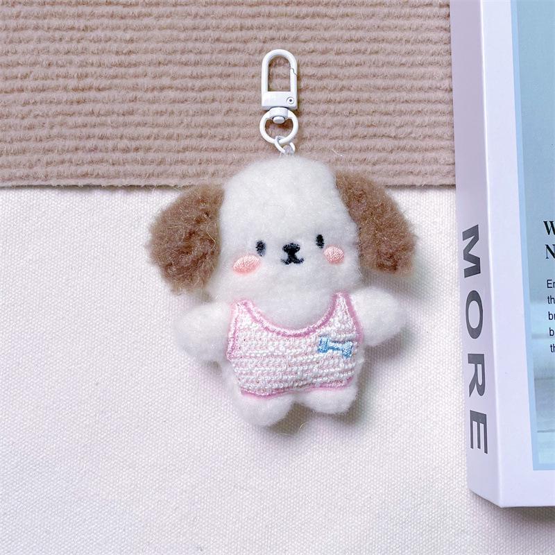 Брелок-подвеска в виде плюшевого мультяшного щенка с пищащим звуком, костью, креативной брошью и аксессуарами для волос