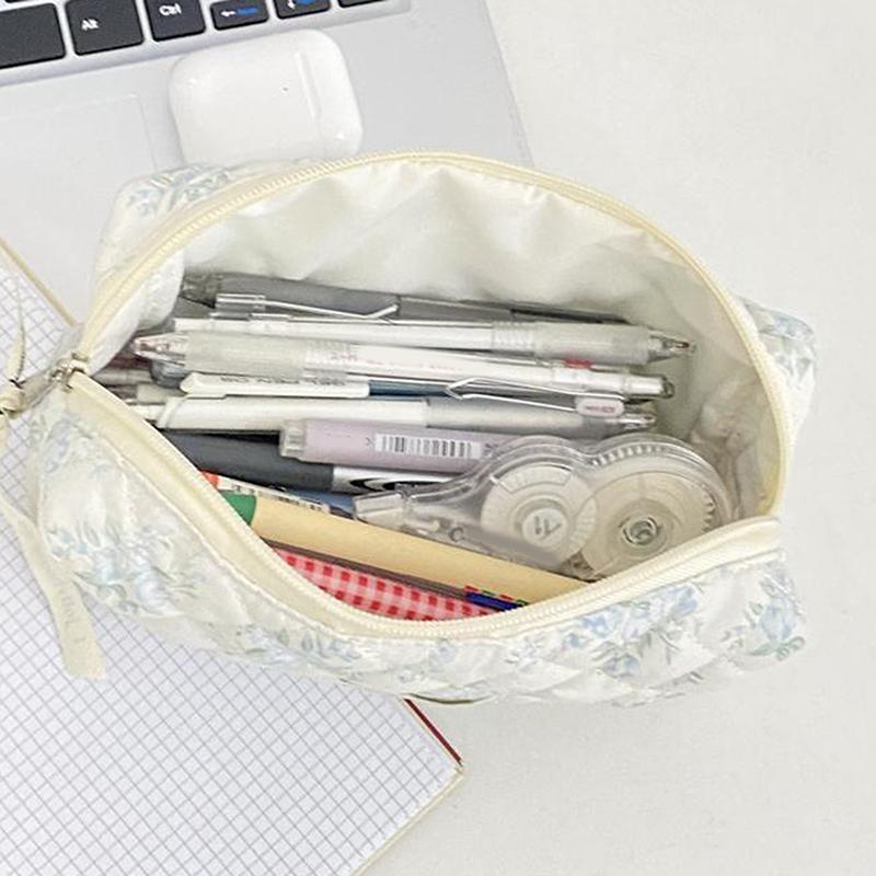 Kawaii Pencil Case Korean Style Simple Floral Pencil Pouch For Girl Soft Cotton Large Capacity Stationery Storage Bag