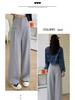 Gray High-Waisted Wide-Leg Pants for Petite, Loose Casual Commuter Style, Floor-Length for Spring/Autumn.