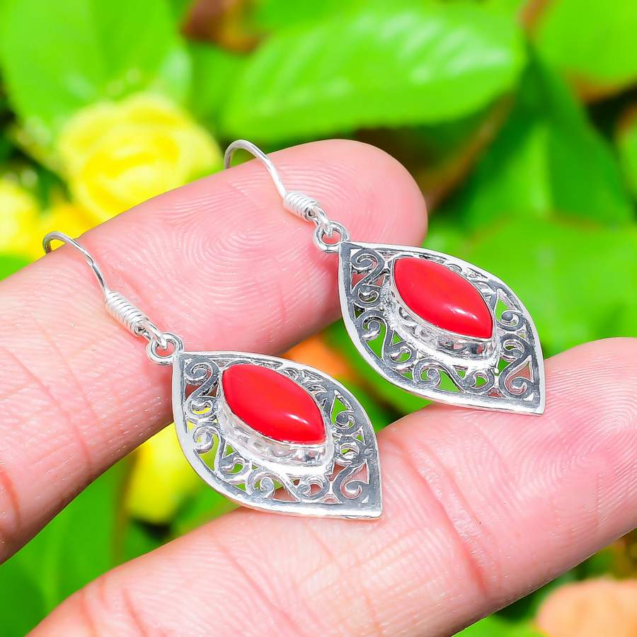 Серьги из стерлингового серебра 925 пробы с натуральным итальянским красным кораллом, 1,73 дюйма, W4D44