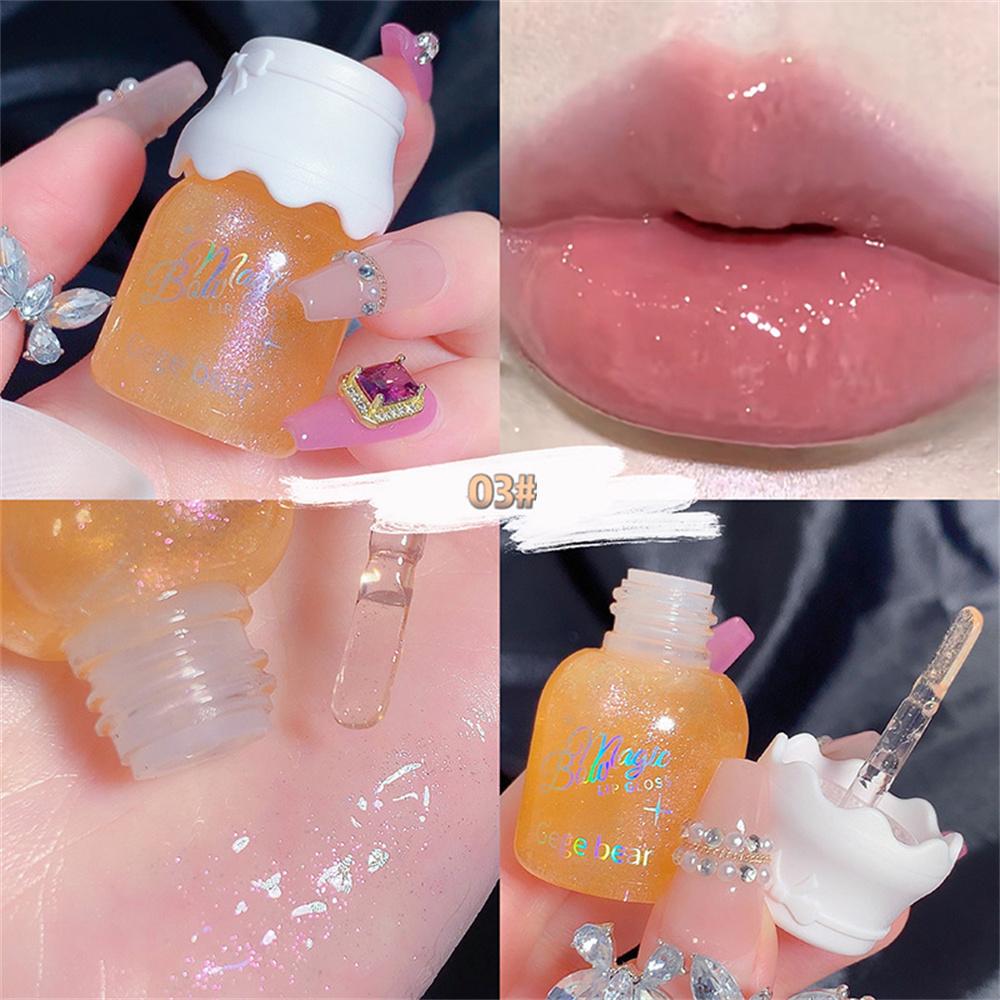 Candy Color Jelly Lip Gloss Glass Mirror Moisturizing Lip Glaze With Fine Glitter Lip Balm