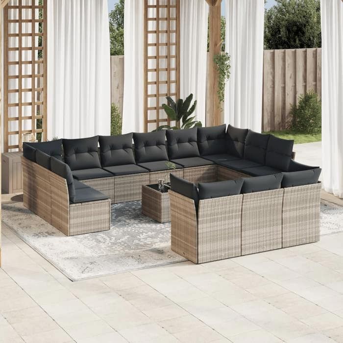 VidaXL Salon de Jardin avec Coussins 14 pcs, Canapés avec Pieds Réglables, Ensemble de Meubles d'Extérieur Patio Terrasse, 3250301