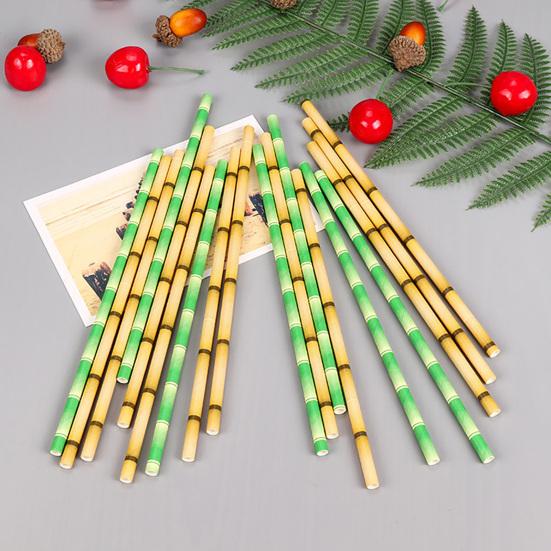 50 шт. Бумажная соломинка с плоским концом, яркого цвета, с бамбуковым узором, без запаха, экологичная, длинная соломинка для питья, для тропической вечеринки, для напитков, для клуба