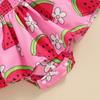 Newborn Girl Outfit, Watermelon Print Sleeveless Romper Dress with Hat Summer Clothes