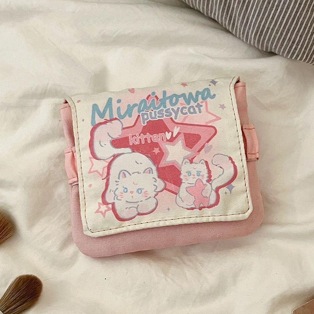 Cat Sanitary Napkin Storage Bag Makeup Bag Cartoon Coin Purse Sweet Mini Cosmetic Bag  Girls