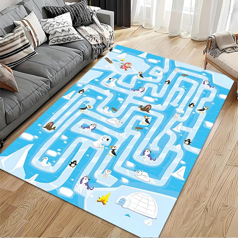Arctic Animal Maze Design Carpet Suitable for Living Room and Bedroom Sofa Non-Slip Play Mat