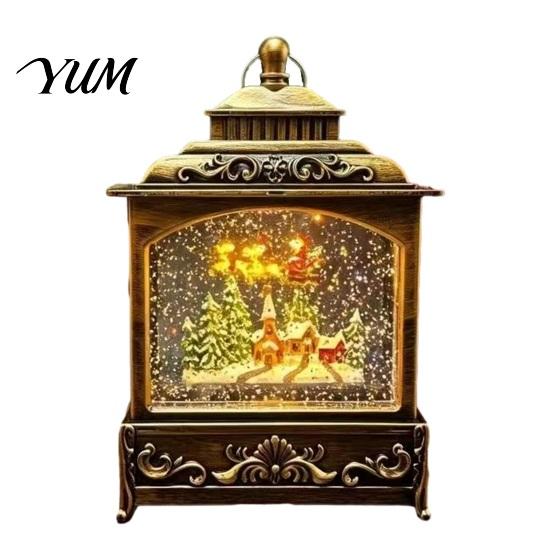 Christmas Snow Lantern Ball Lantern, Vintage Santa Claus/Tree/Reindeer Water Swirling Desktop Music Box Light Holiday Night for Window Entryway