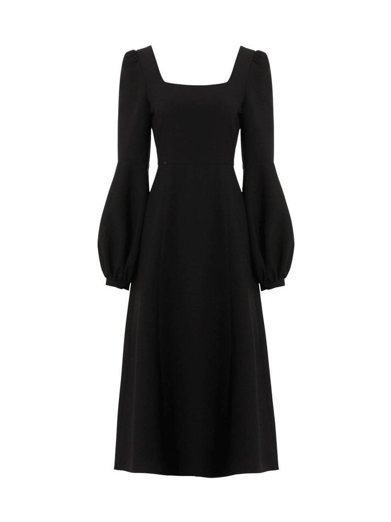 Осень 2023 Ретро Платье-миди с пышными рукавами и дворцовым воротником