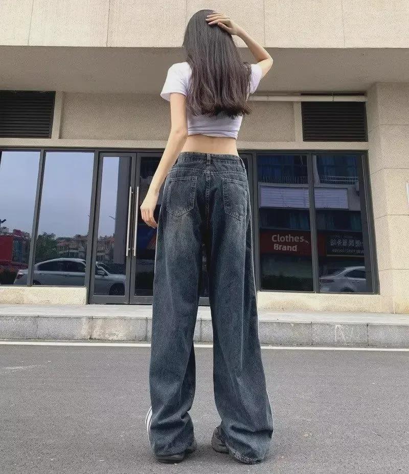 Женские джинсы с высокой талией и широкими штанинами на завязках 2023 года — свободные, облегающие и повседневные стильные брюки