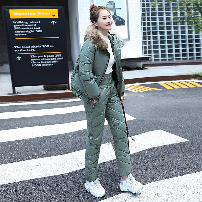 Уличная одежда с хлопковой подкладкой, женские зимние новые стильные топы и брюки, повседневная одежда, костюм, облегающая утолщенная одежда с хлопковой подкладкой