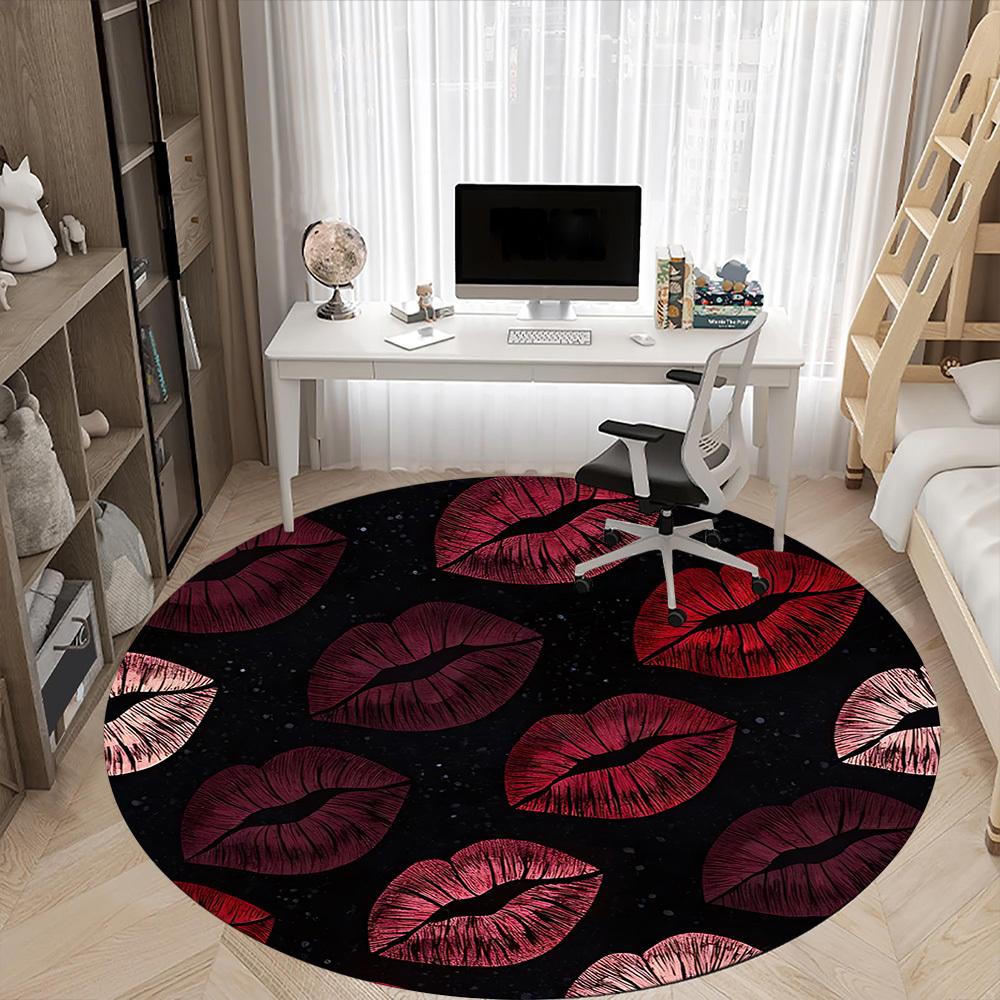 1pc Lips Print Pattern Carpet for Office Non-Slip, Round Carpet, Soft & Comfortable, Carpet for Office, Lightweight Round Floor Mat yy251226071