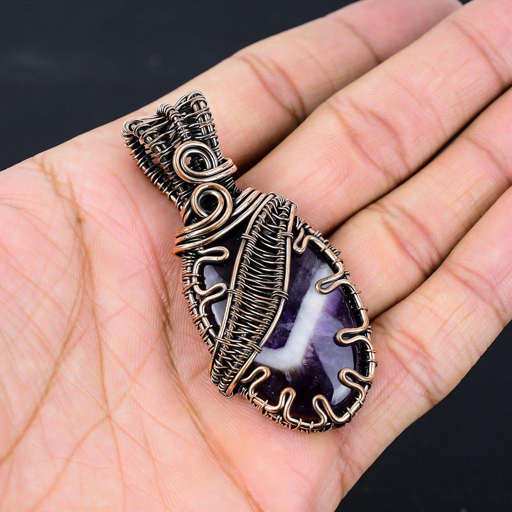 Sage Amethyst Gemstone Pure Copper Wire Wrapped Handmade Pendant Jewelry For Her