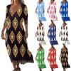 Dresses For Womens Vintage Print Tunic Waisted Midi Dress Summer Casual 3/4 Sleeve Dress