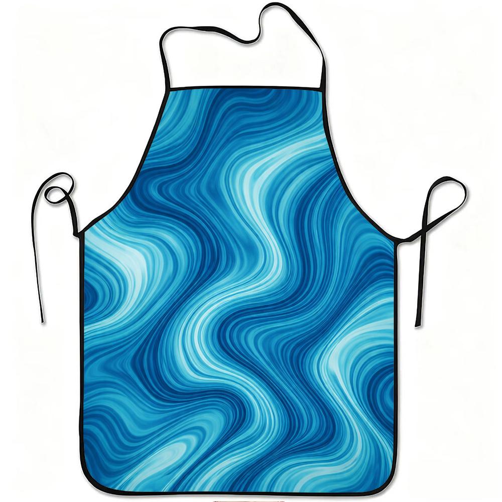 1pc Blue Abstract Wave Pattern Print Apron?? Durable and Easy to Clean?? Adjustable Waistband?? Polyester Material?? for Kitchen Cooking?? Gardening??